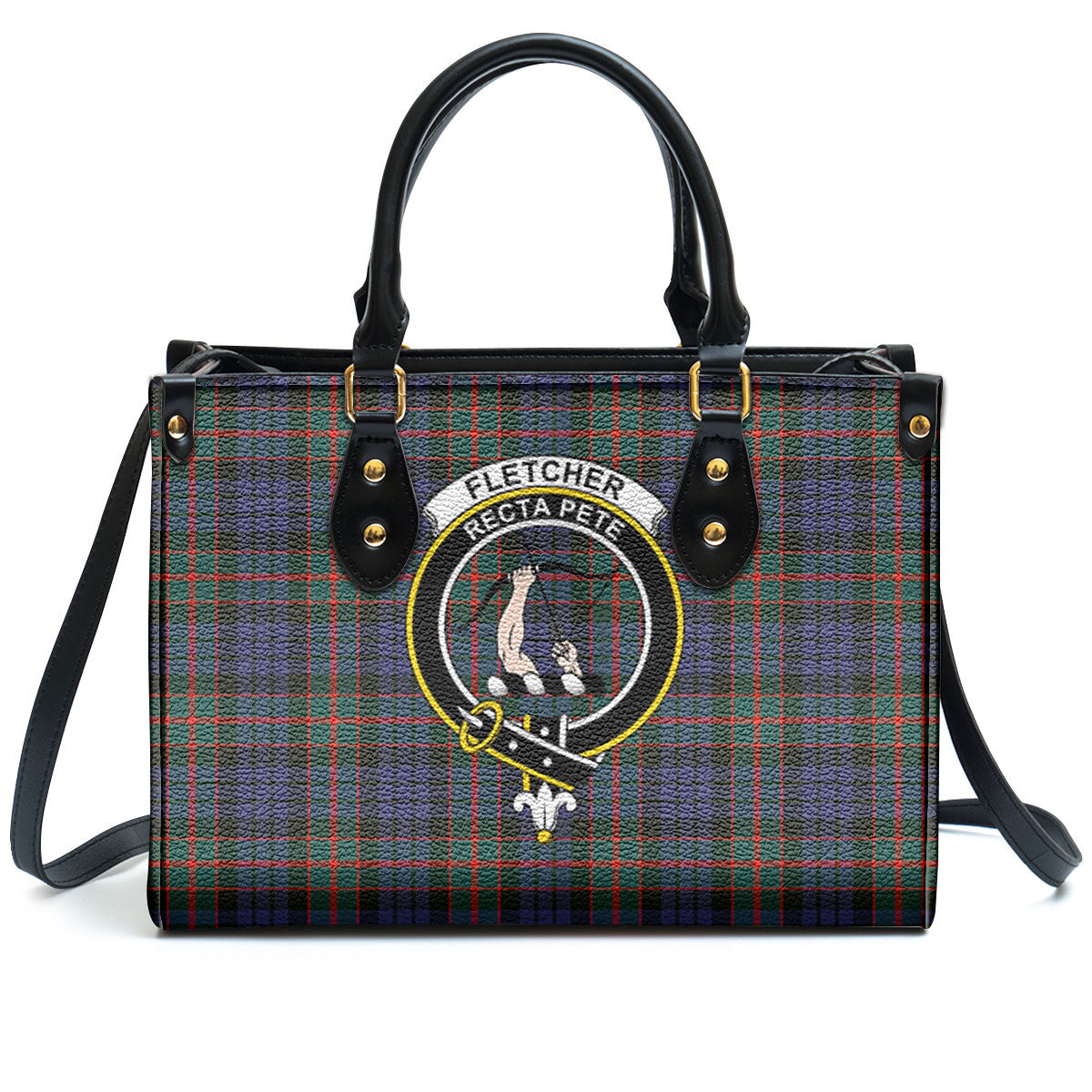 Fletcher of Dunans Tartan Crest Leather Handbag