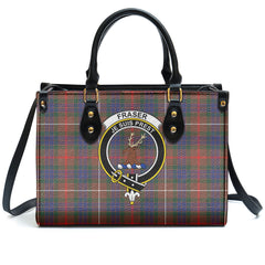 Fraser (of Lovat) Hunting Modern Tartan Crest Leather Handbag