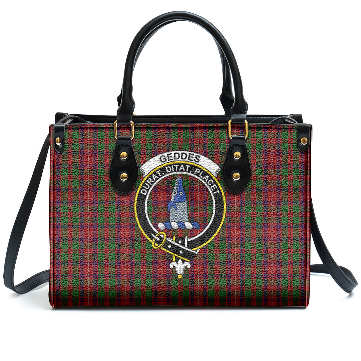 Geddes Tartan Crest Leather Handbag