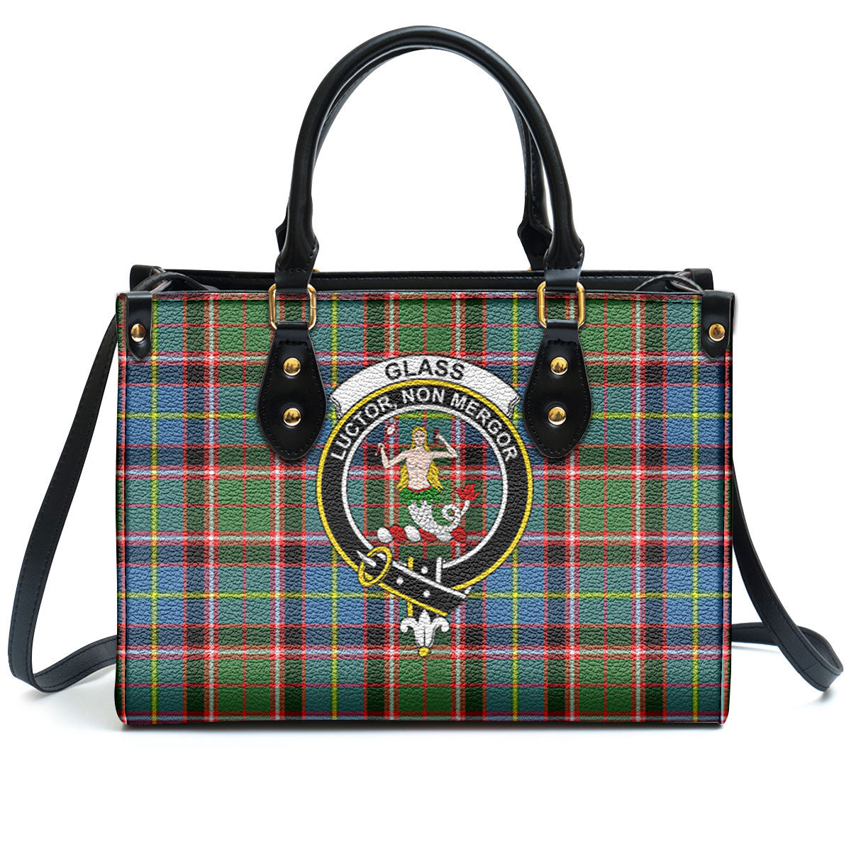 Glass Tartan Crest Leather Handbag