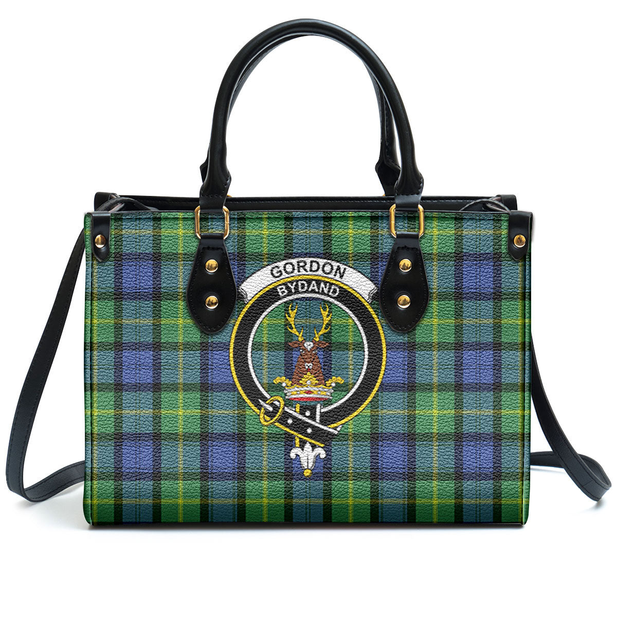 Gordon Old Ancient Tartan Crest Leather Handbag