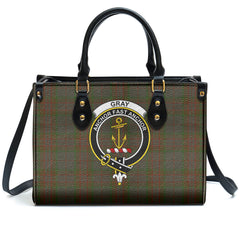 Gray Tartan Crest Leather Handbag