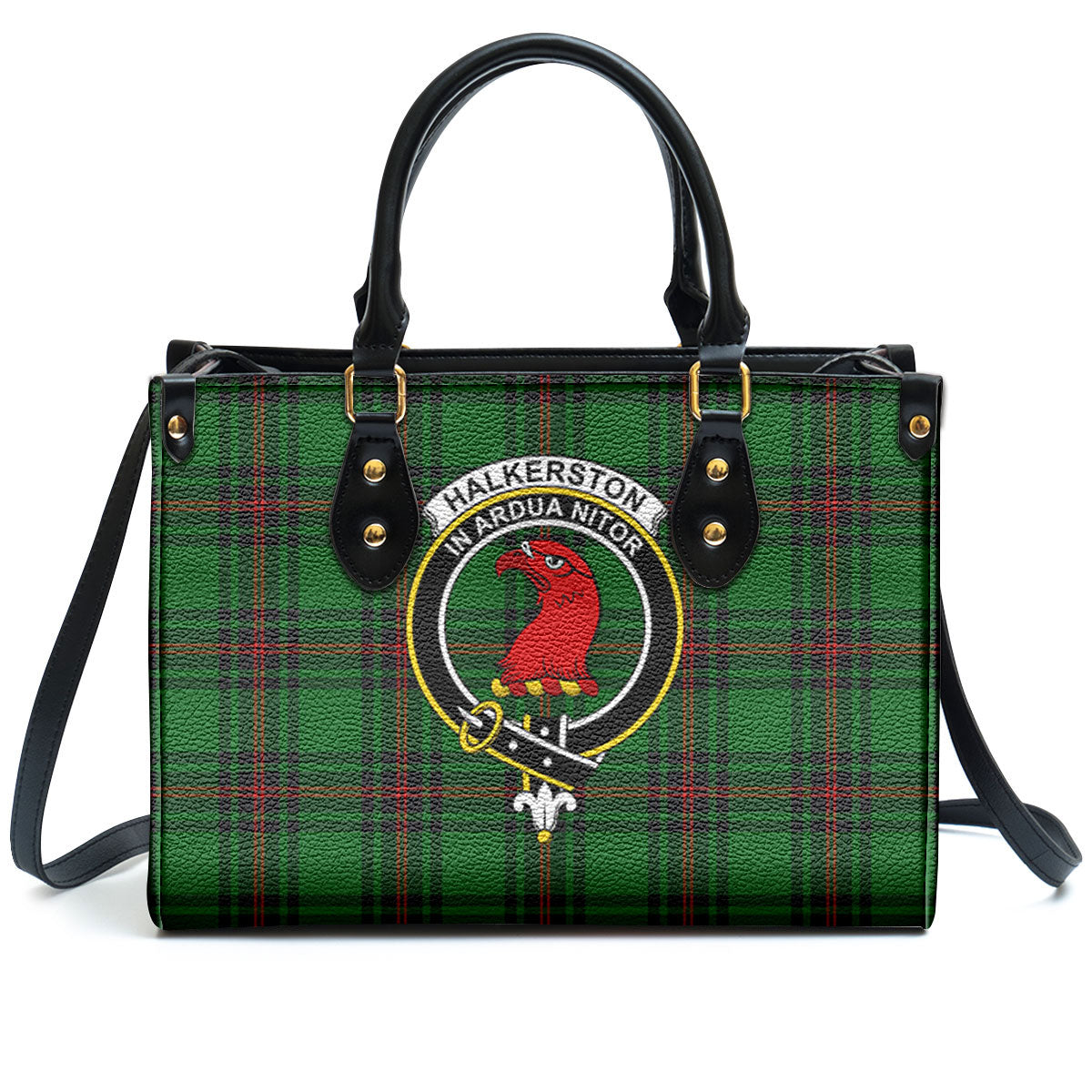 Halkerston Tartan Crest Leather Handbag