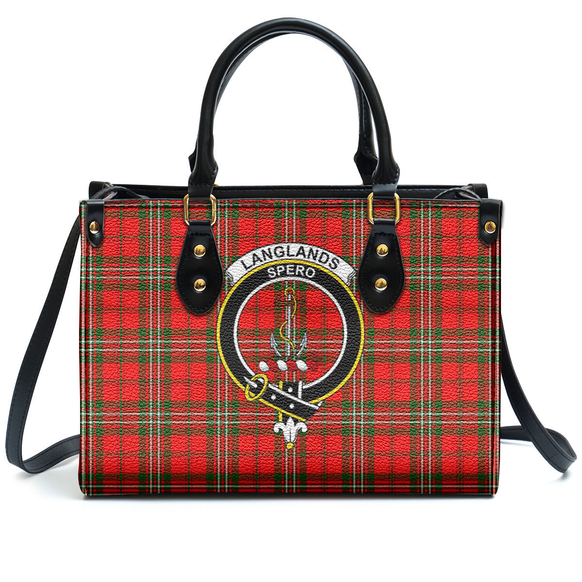 Langlands Tartan Crest Leather Handbag