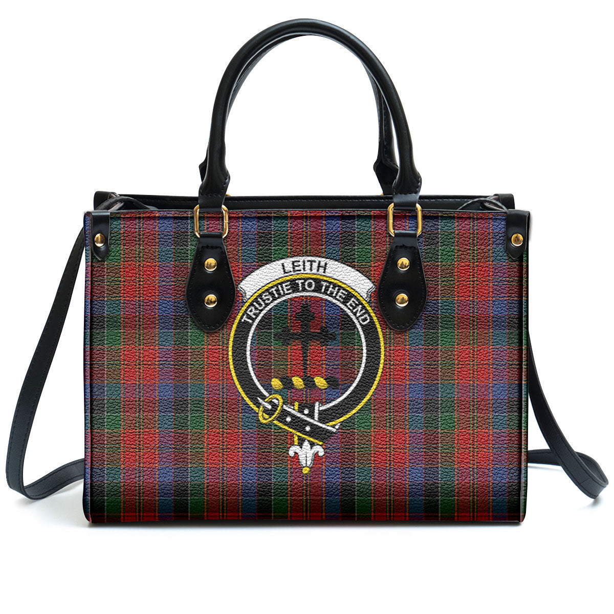 Leith Tartan Crest Leather Handbag