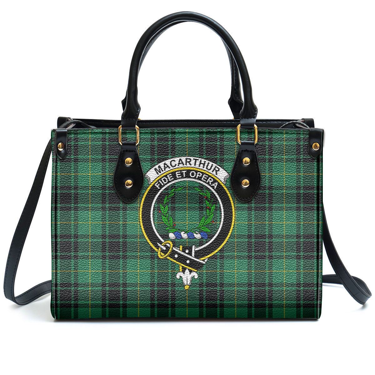 MacArthur Ancient Tartan Crest Leather Handbag