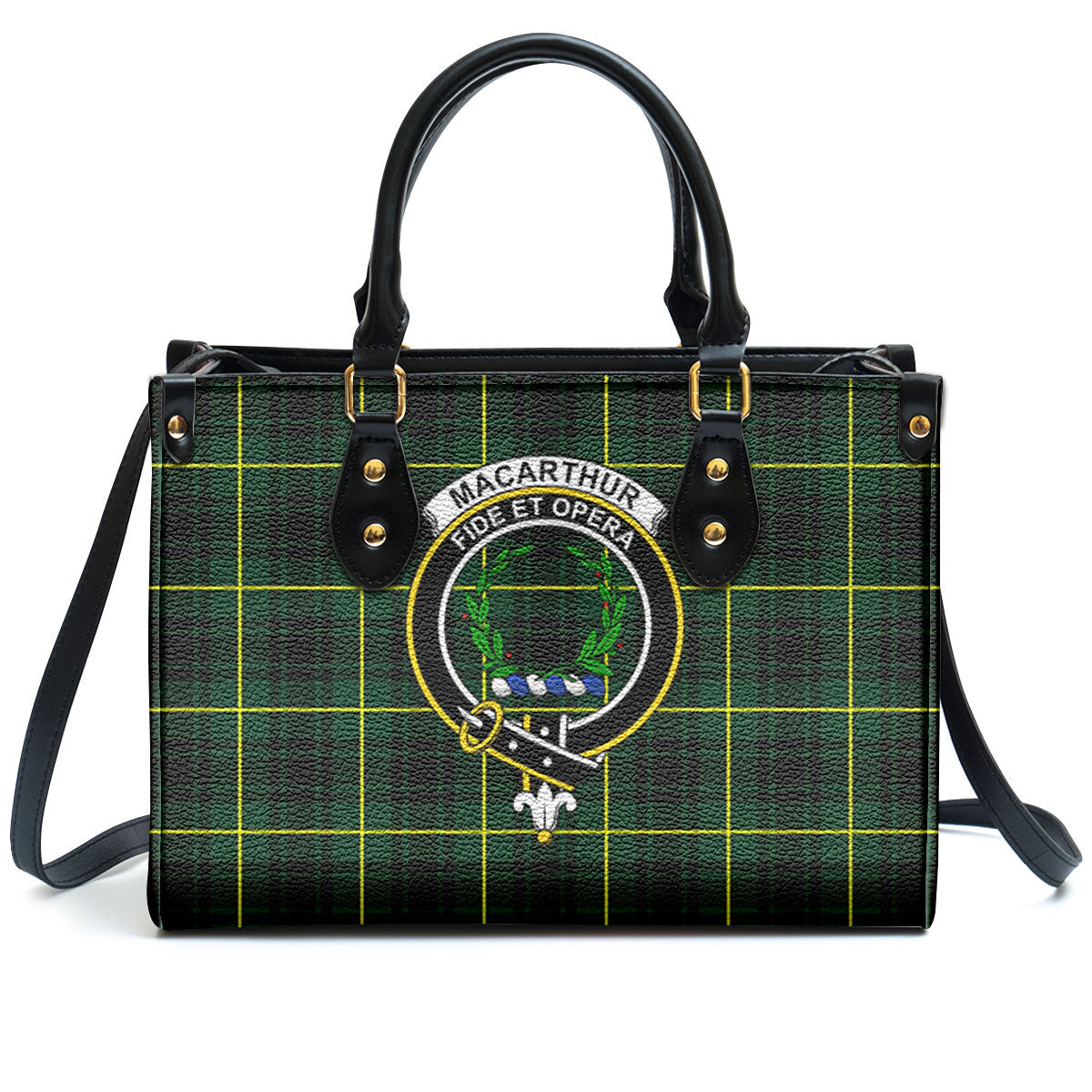 MacArthur Modern Tartan Crest Leather Handbag