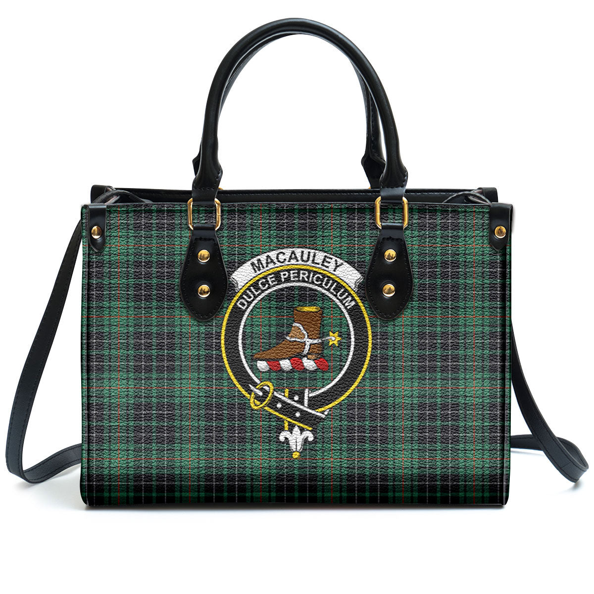 MacAuley Hunting Ancient Tartan Crest Leather Handbag