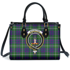 MacIntyre Hunting Modern Tartan Crest Leather Handbag