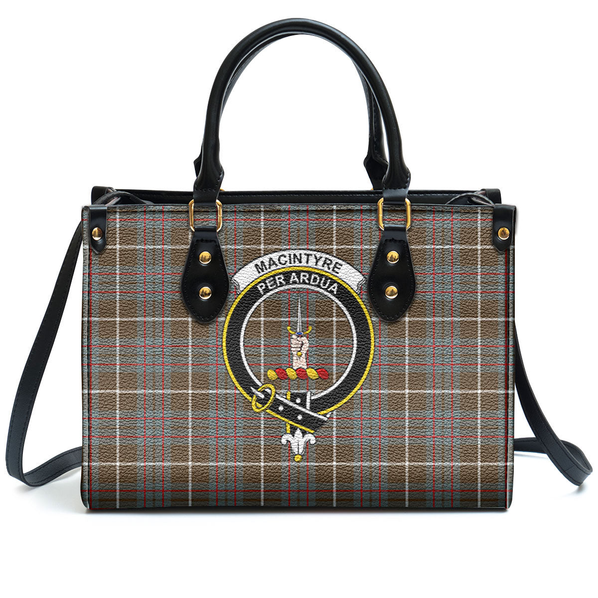 MacIntyre Hunting Weathered Tartan Crest Leather Handbag