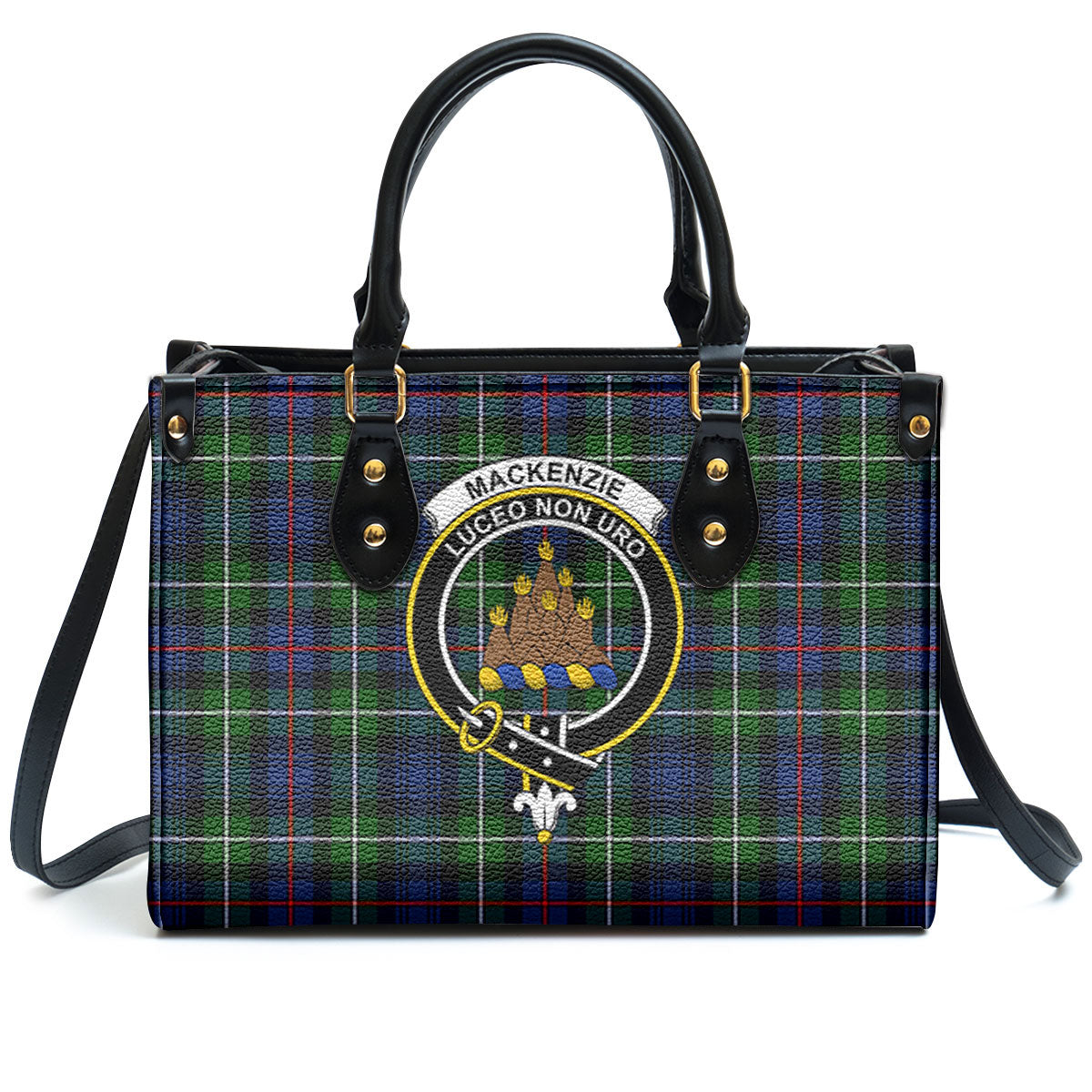 MacKenzie Modern Tartan Crest Leather Handbag