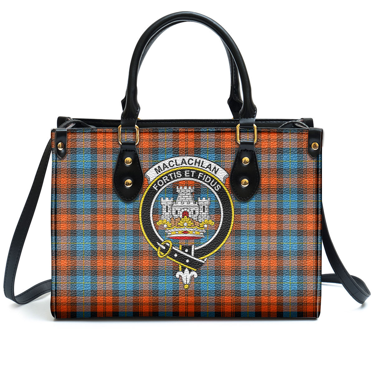 MacLachlan Ancient Tartan Crest Leather Handbag