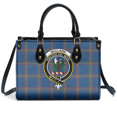 MacLaine of Loch Buie Hunting Ancient Tartan Crest Leather Handbag