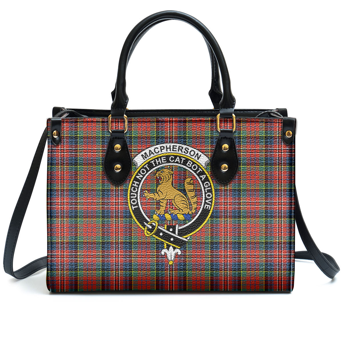 MacPherson Ancient Tartan Crest Leather Handbag