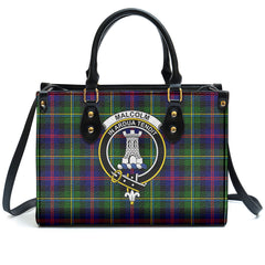 Malcolm (or MacCallum) Tartan Crest Leather Handbag