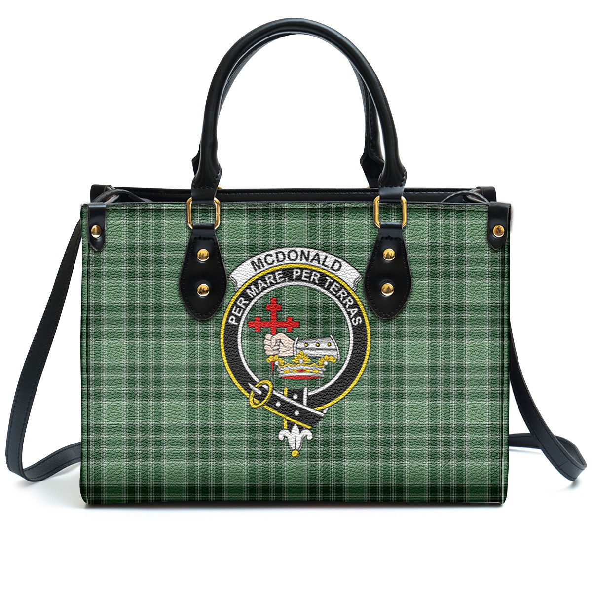 McDonald Lord of the Isles Hunting Tartan Crest Leather Handbag