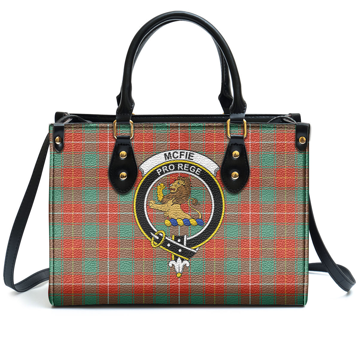 McFie Ancient Tartan Crest Leather Handbag