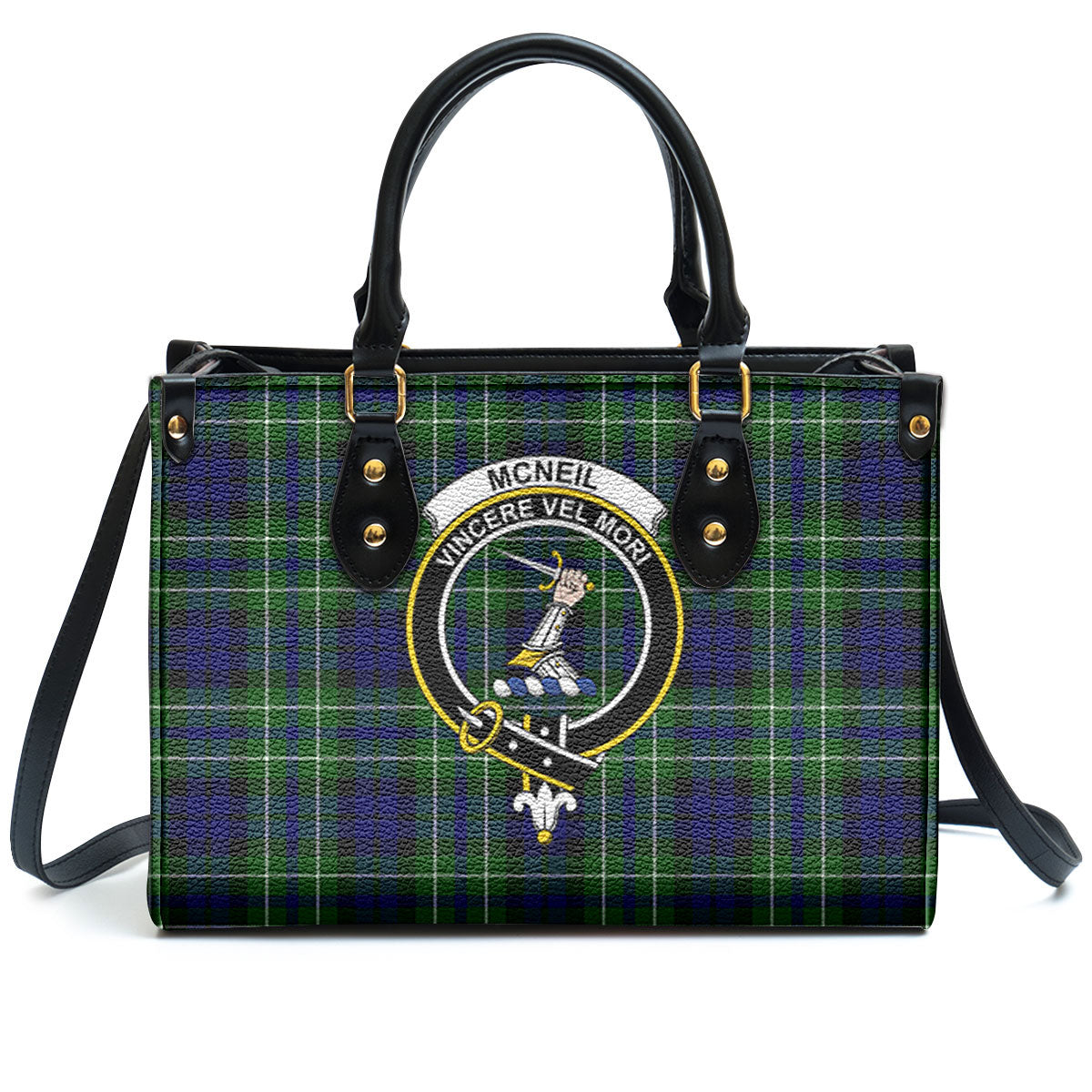 McNeil of Colonsay Modern Tartan Crest Leather Handbag