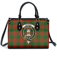 Menzies Green Modern Tartan Crest Leather Handbag