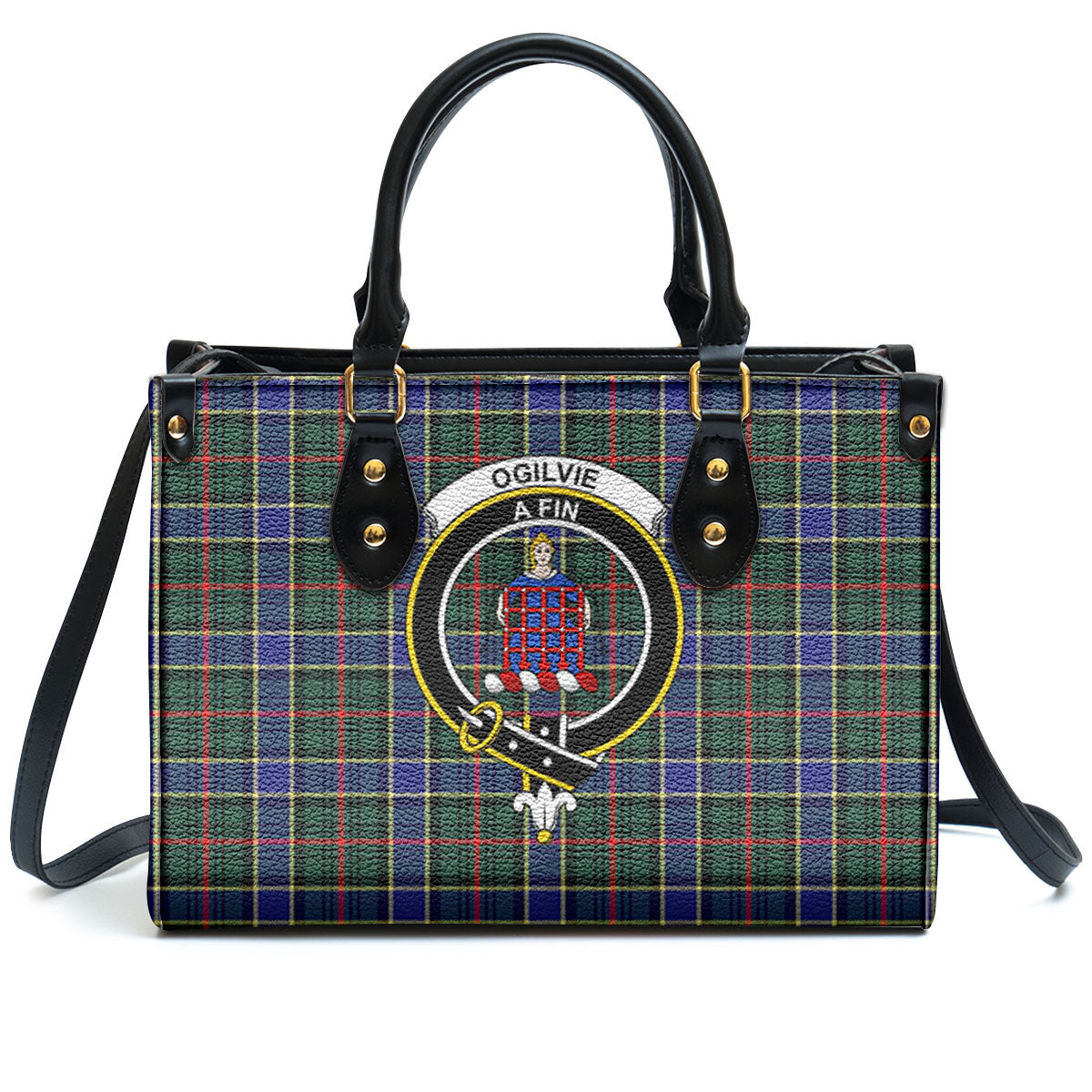 Ogilvie Hunting Modern Tartan Crest Leather Handbag