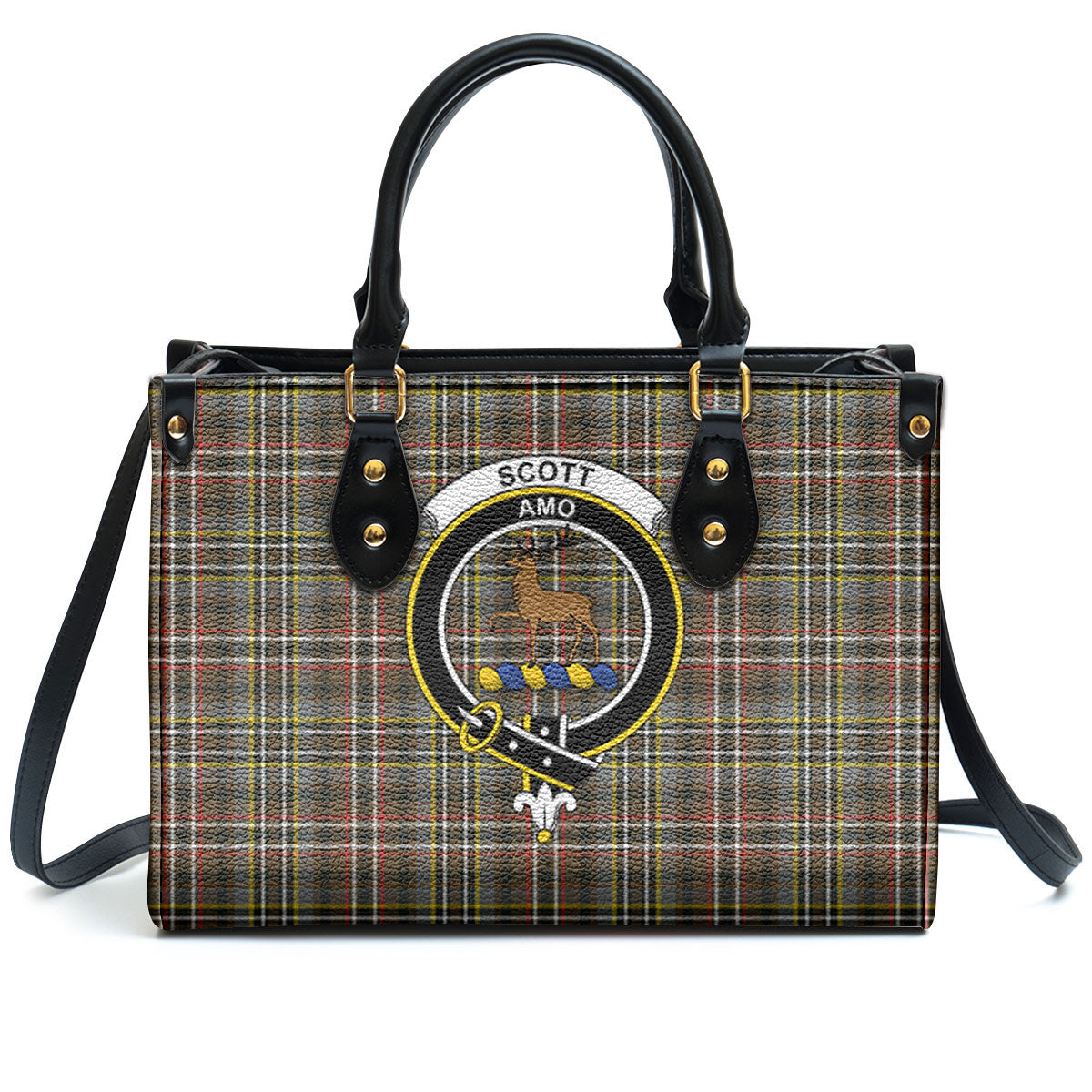 Scott Green Weathered Tartan Crest Leather Handbag