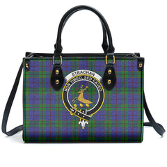 Strachan Tartan Crest Leather Handbag