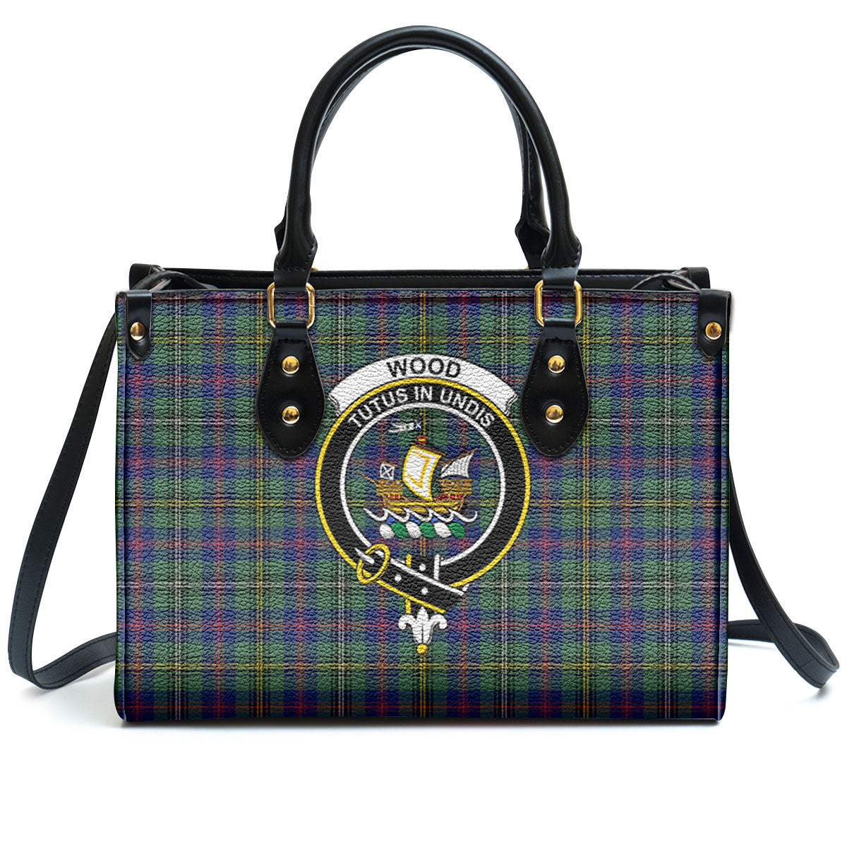 Wood Tartan Crest Leather Handbag