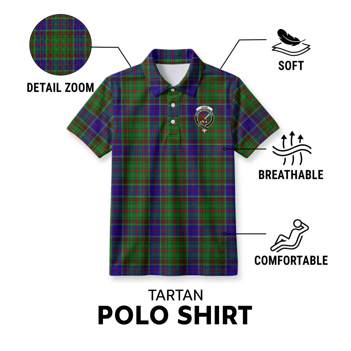 Adam Tartan Crest Birdseye Mesh Polo Shirt