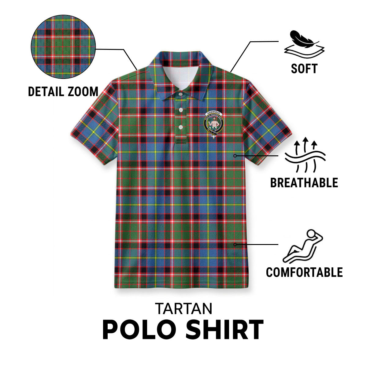 Aikenhead Tartan Crest Birdseye Mesh Polo Shirt