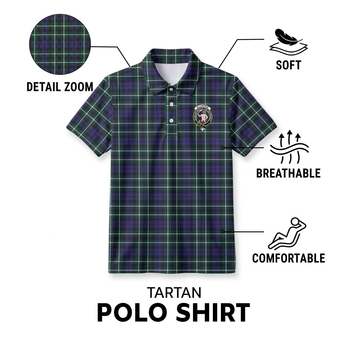 Allardice Tartan Crest Birdseye Mesh Polo Shirt