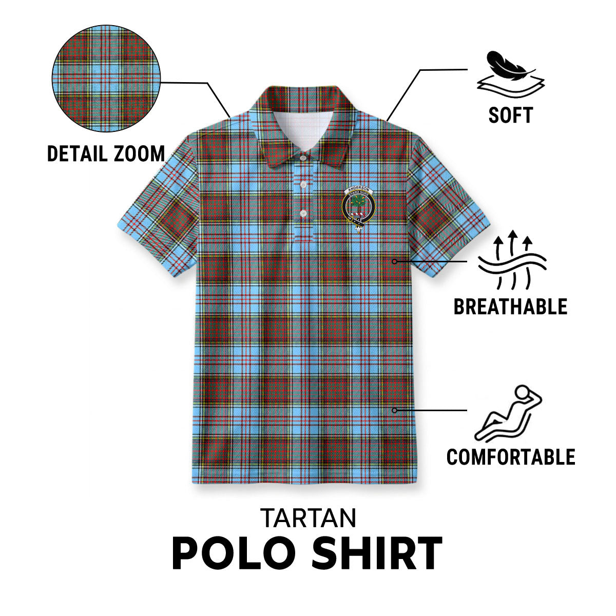 Anderson Ancient Tartan Crest Birdseye Mesh Polo Shirt