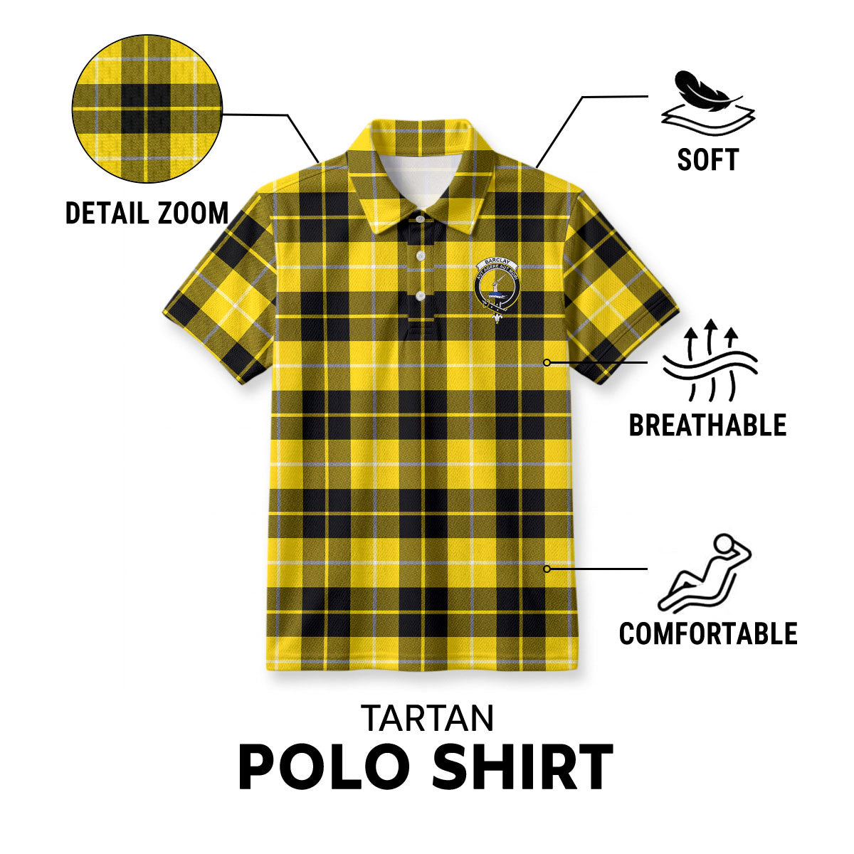 Barclay Dress Modern Tartan Crest Birdseye Mesh Polo Shirt