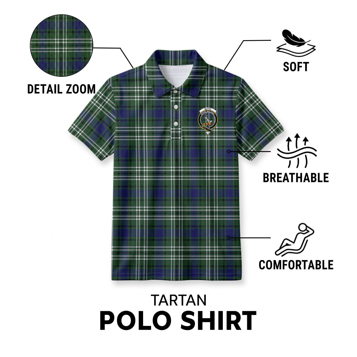 Blyth Tartan Crest Birdseye Mesh Polo Shirt