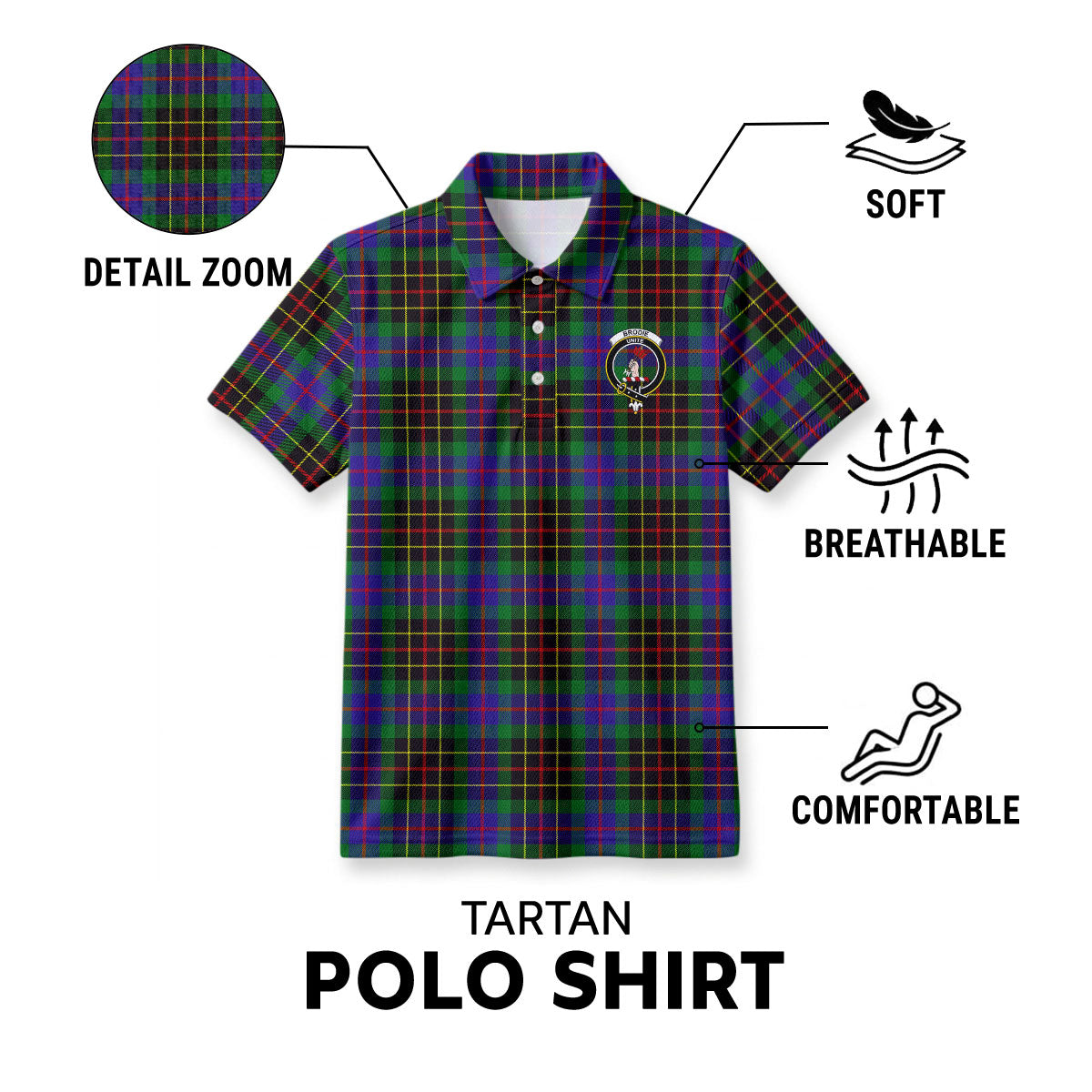 Brodie Hunting Modern Tartan Crest Birdseye Mesh Polo Shirt