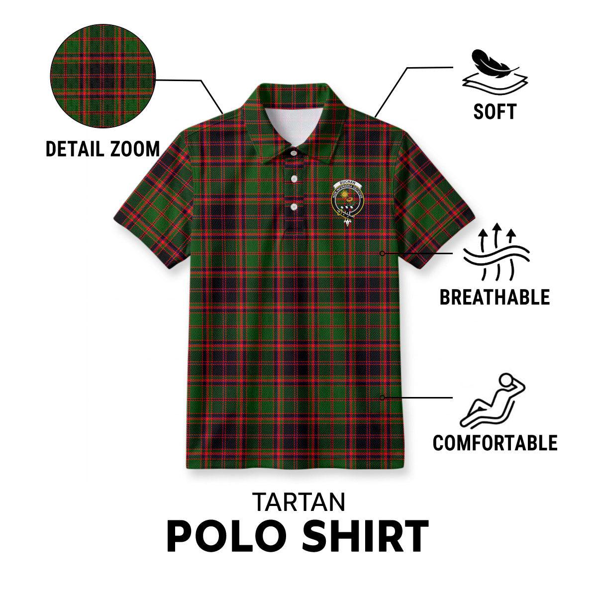 Buchan Modern Tartan Crest Birdseye Mesh Polo Shirt