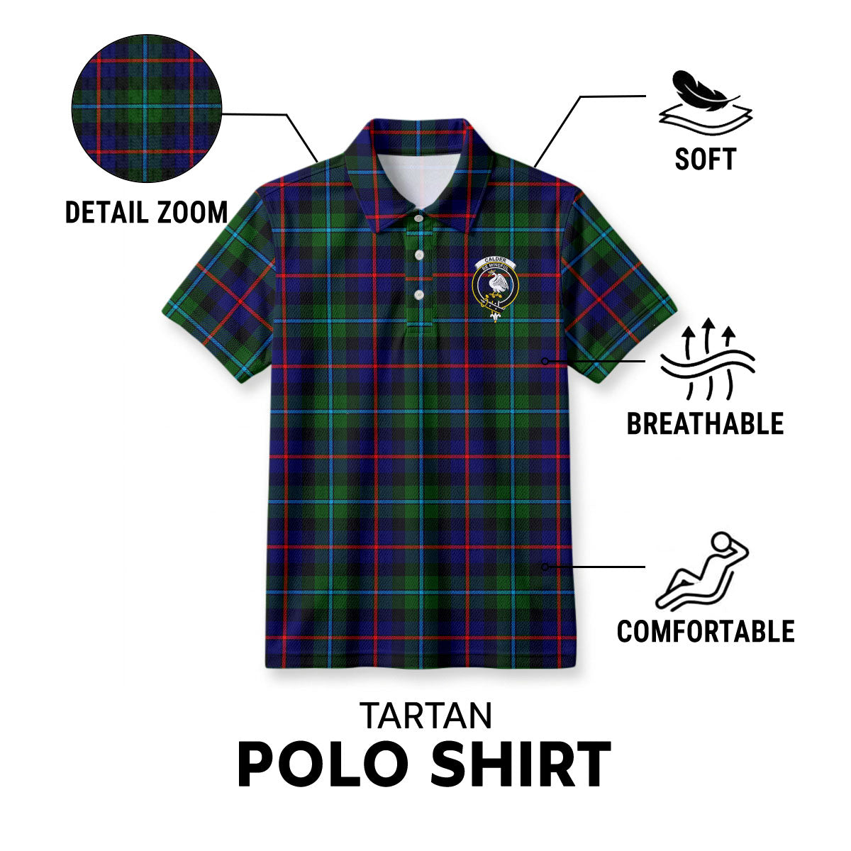 Calder (Calder-Campbell) Tartan Crest Birdseye Mesh Polo Shirt