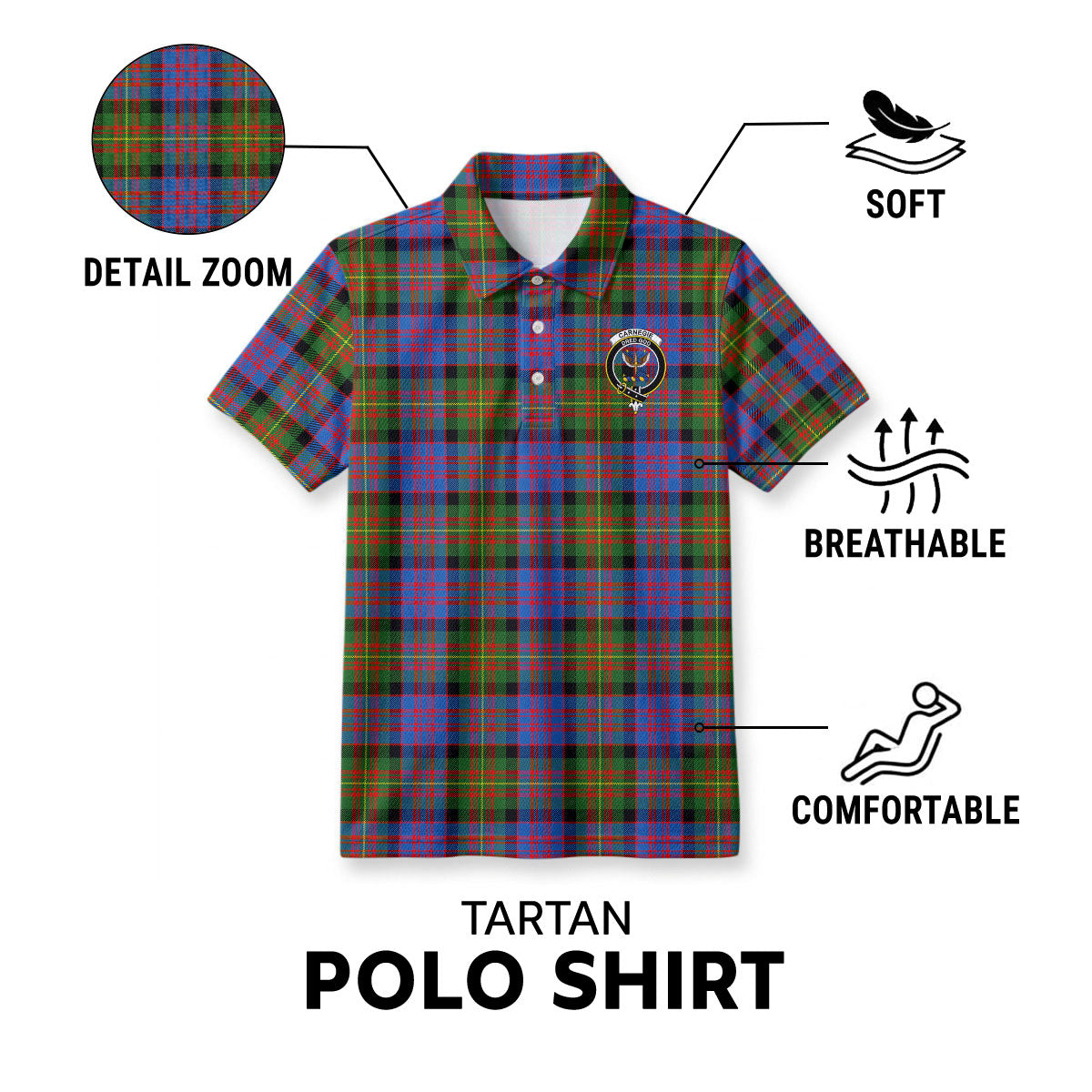 Carnegie Ancient Tartan Crest Birdseye Mesh Polo Shirt