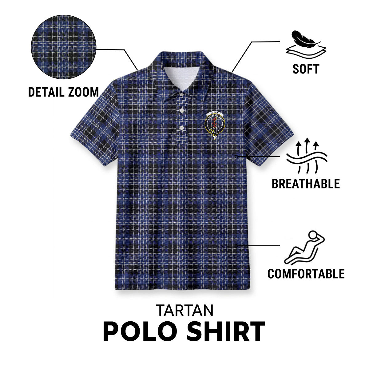 Clark Modern Tartan Crest Birdseye Mesh Polo Shirt