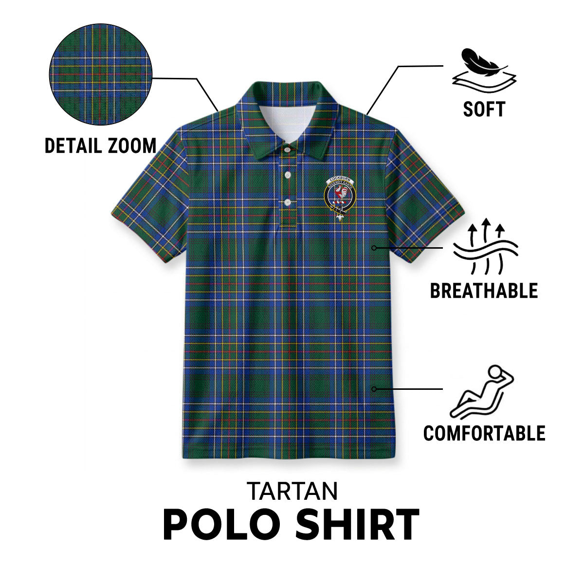 Cockburn Ancient Tartan Crest Birdseye Mesh Polo Shirt