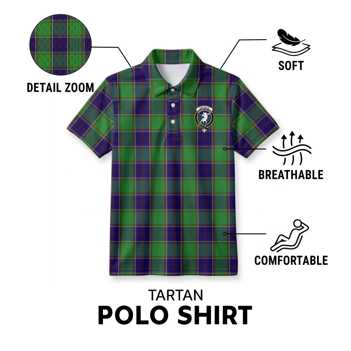 Colville Tartan Crest Birdseye Mesh Polo Shirt