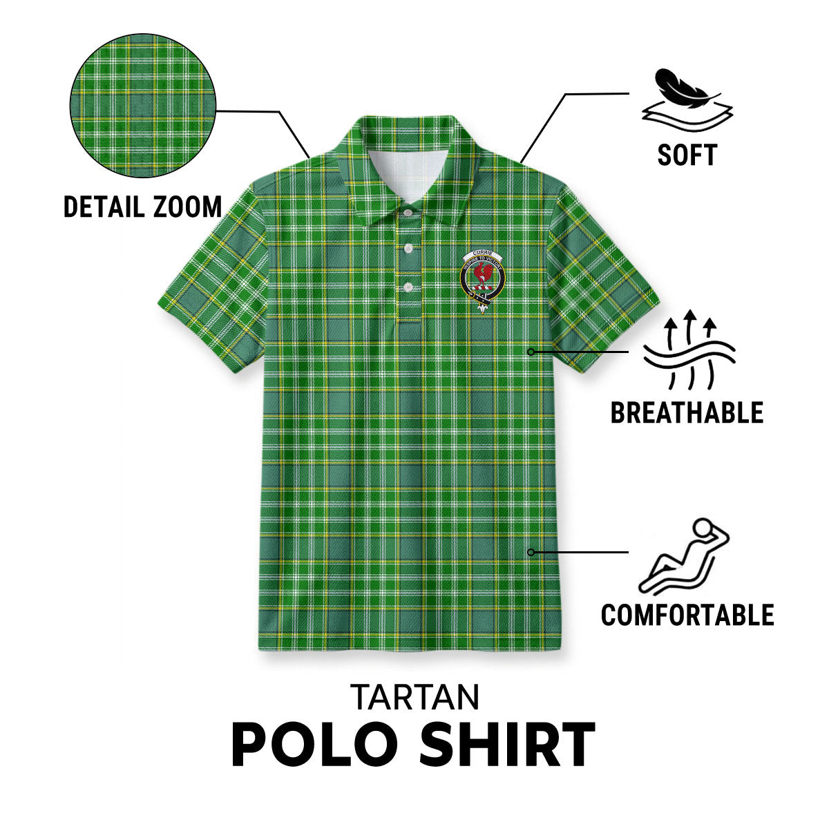 Currie Tartan Crest Birdseye Mesh Polo Shirt