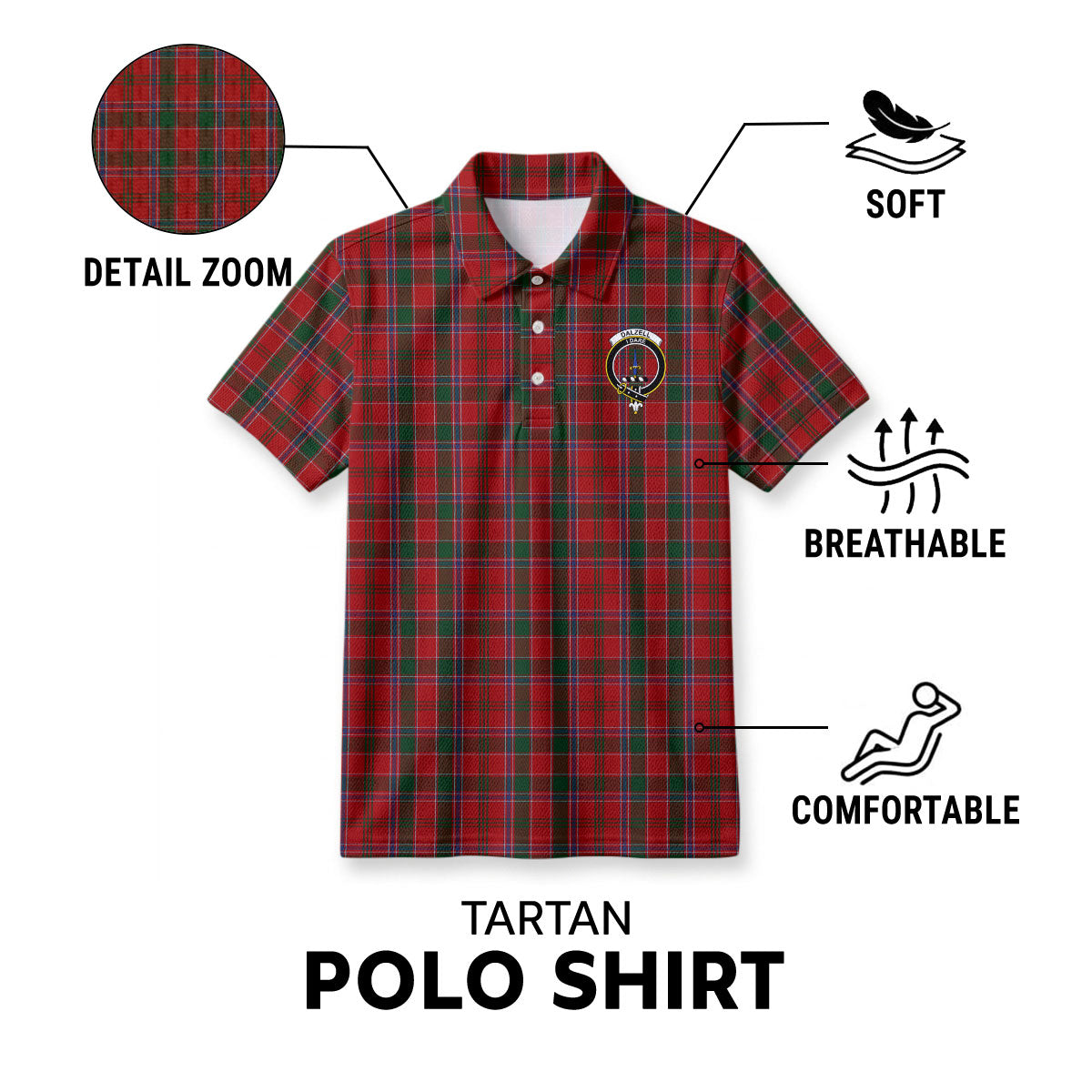 Dalzell Tartan Crest Birdseye Mesh Polo Shirt