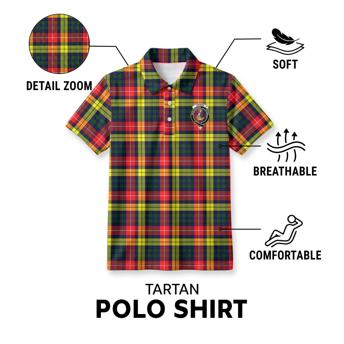 Dewar Tartan Crest Birdseye Mesh Polo Shirt