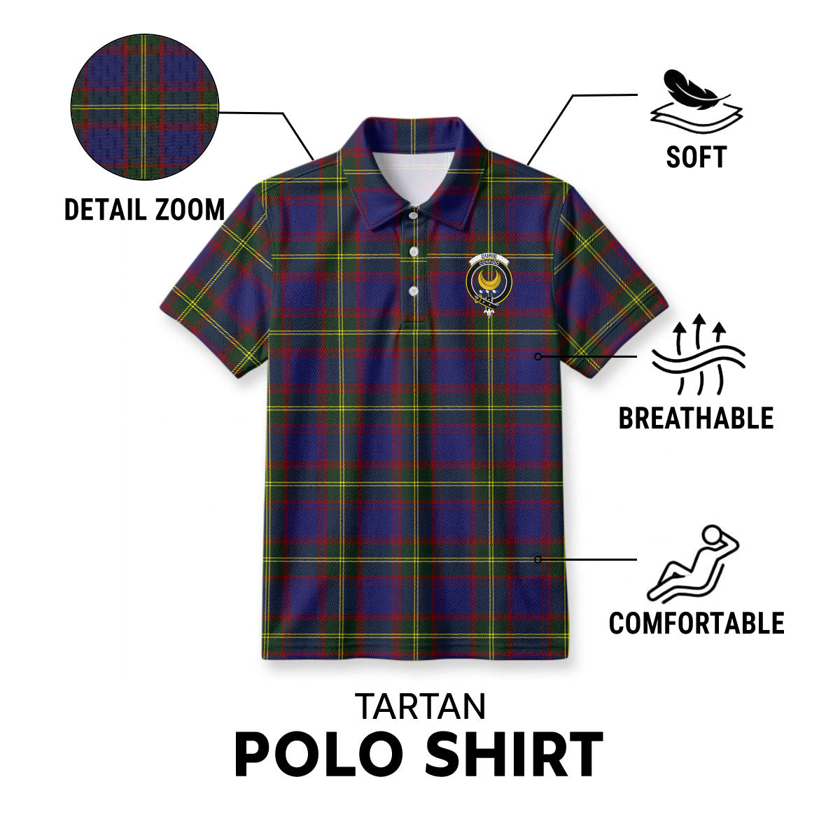 Durie Tartan Crest Birdseye Mesh Polo Shirt