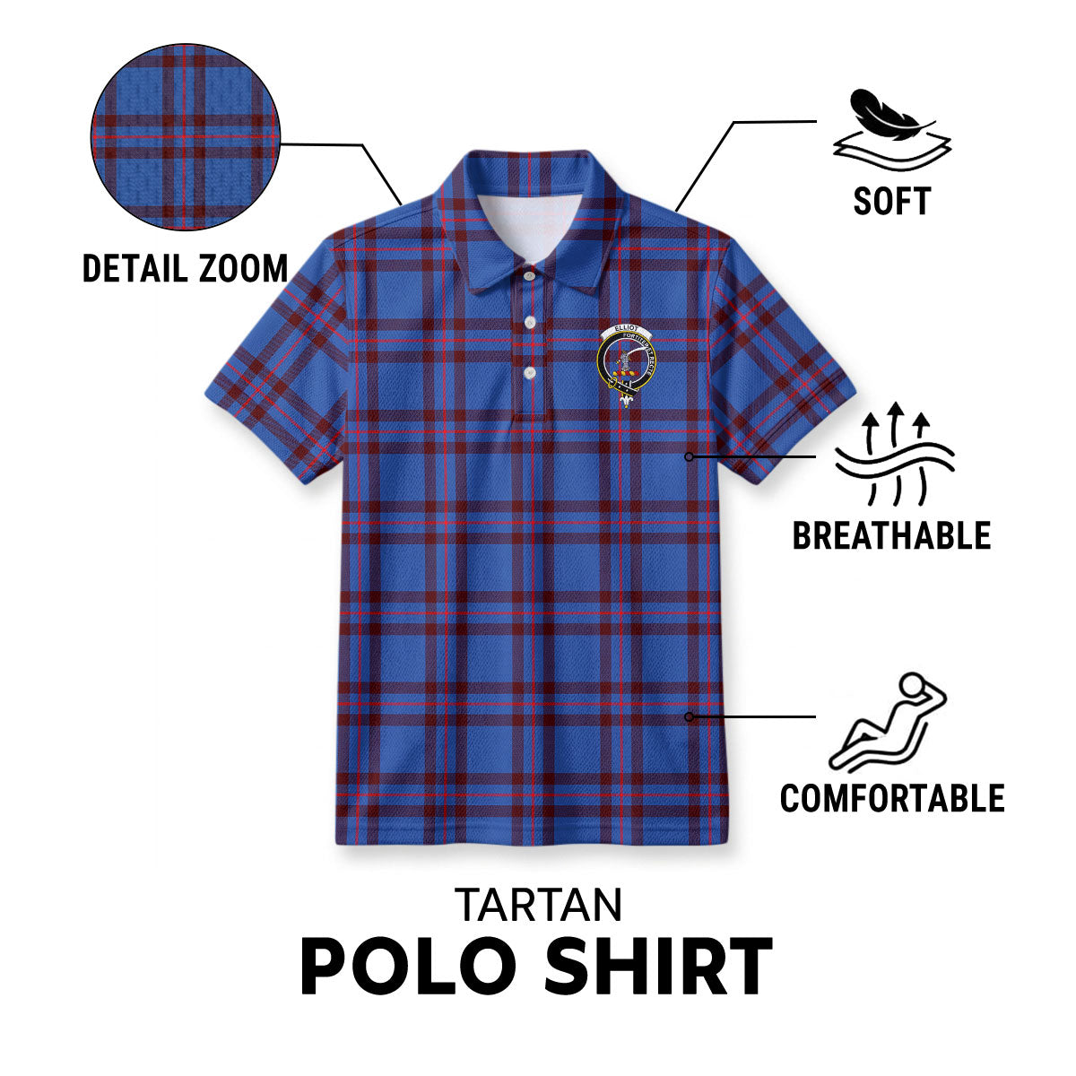Elliot Modern Tartan Crest Birdseye Mesh Polo Shirt