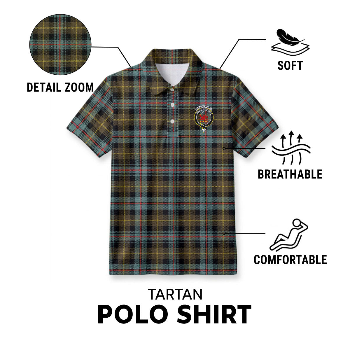 Farquharson Weathered Tartan Crest Birdseye Mesh Polo Shirt