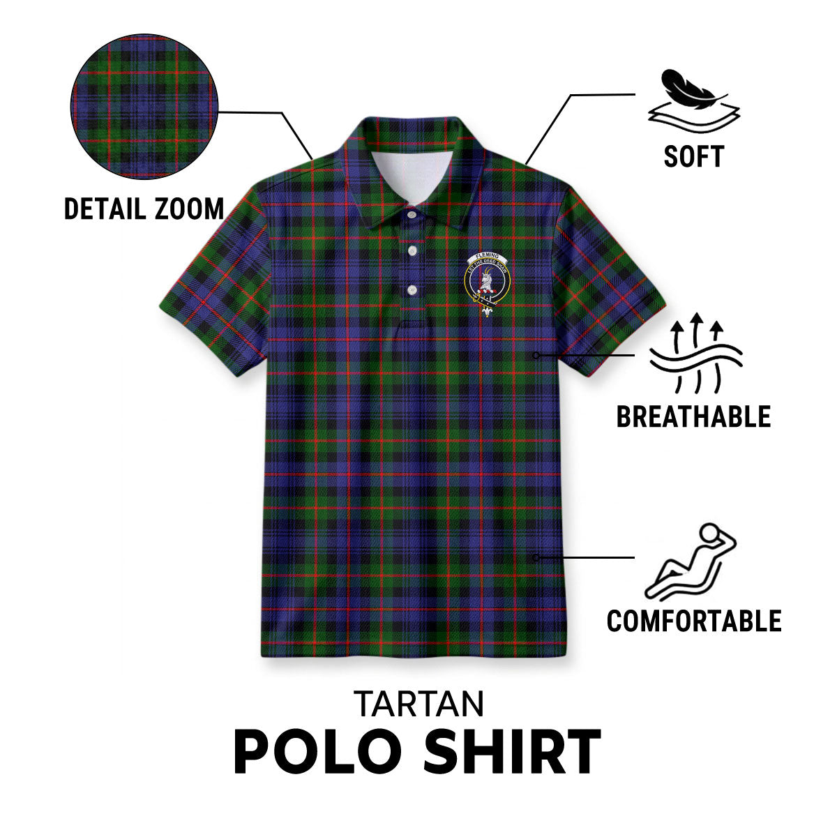 Fleming Tartan Crest Birdseye Mesh Polo Shirt
