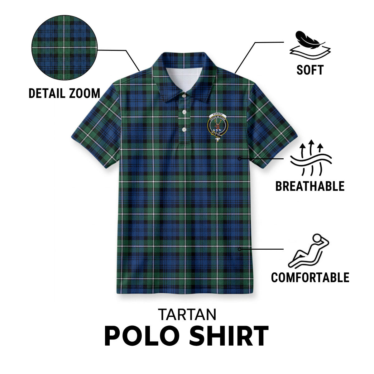 Forbes Ancient Tartan Crest Birdseye Mesh Polo Shirt