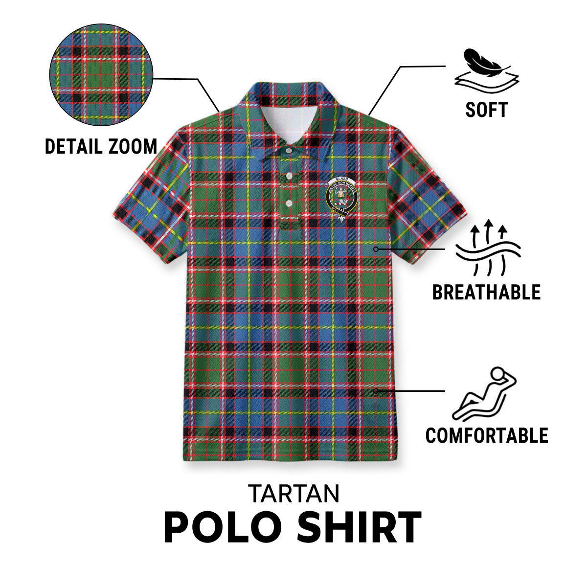 Glass Tartan Crest Birdseye Mesh Polo Shirt