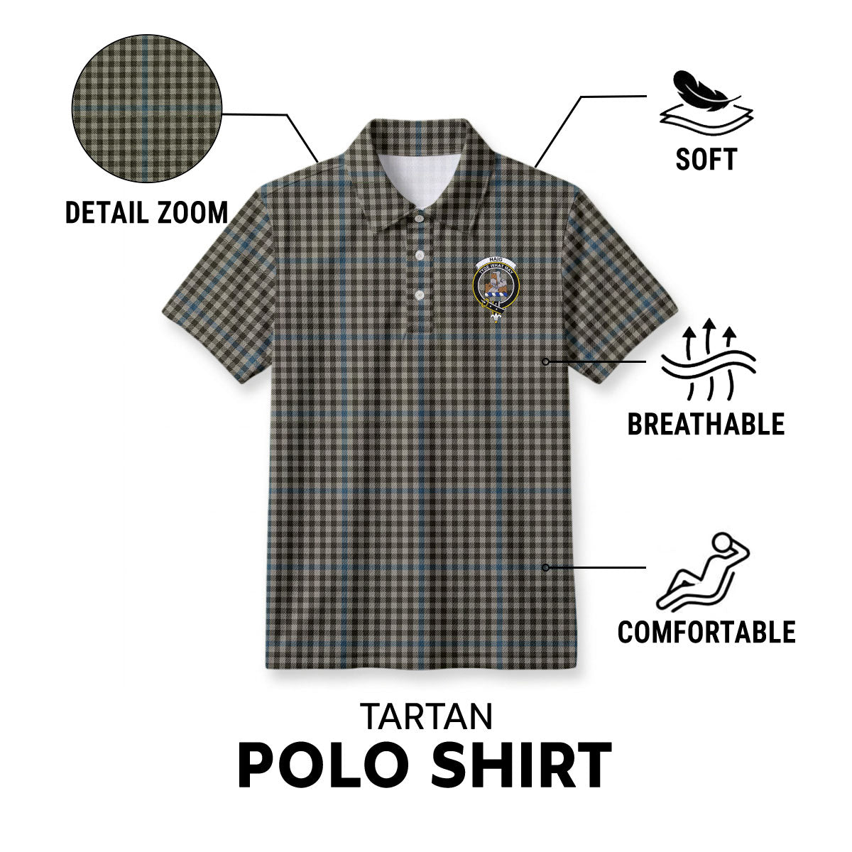 Haig Check Tartan Crest Birdseye Mesh Polo Shirt